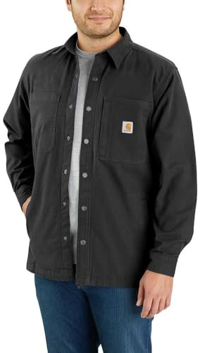 Carhartt Rugged Flex Relaxed Fit Canvas Fleece-Lined Snap-Front Shirt Jac Chemise boutonnée Utilitaire de Travail, Black, L pour des Hommes