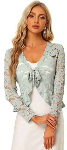 Allegra K Bolero Shrugs for Women, Long Sleeve Floral Shrug, Lace Crop Cardigans