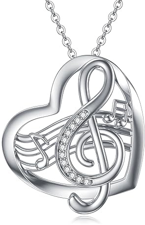 VONALA Collar para mujer de plata de ley con notas musicales en forma de corazón, colgante de clave de sol con notas musicales, regalo para amantes de la música, mujeres, adolescentes y