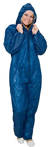 BICAP 10 x Einwegoverall, blau, Maleroverall, Schutzanzug für leichte Malerarbeiten, Lackierarbeiten, Reinigungsarbeiten, Lackieranzug, Einweganzug, Einweg Overall mit Kapuze (L)