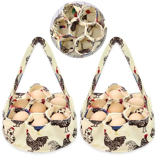 EureKaEr Lot de 2 corbeilles à œufs pour œufs frais, mini paniers de collecte d'œufs avec 7 sacs, en toile résistante, sacs de collecte d'œufs pour poulailler, poules, canard, oie