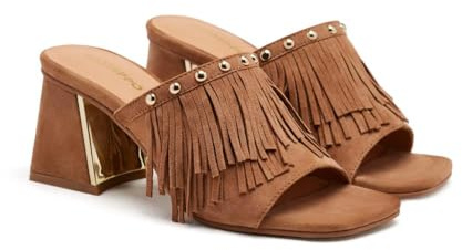 GIOSEPPO Mules TACCO Pelle E Frange DIXFIELD, CUOIO, 36 EU