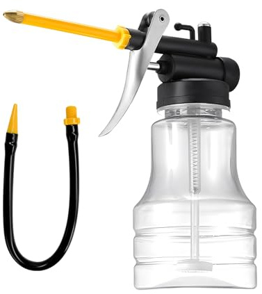 KVAEY Oil Can Pump Oiler, Automotive 250ML Transparent Pump Oil Can with Straight Flexible Spout, Universal High Pressure Manual Oiler for Oiling Lubrication, Car Accessories