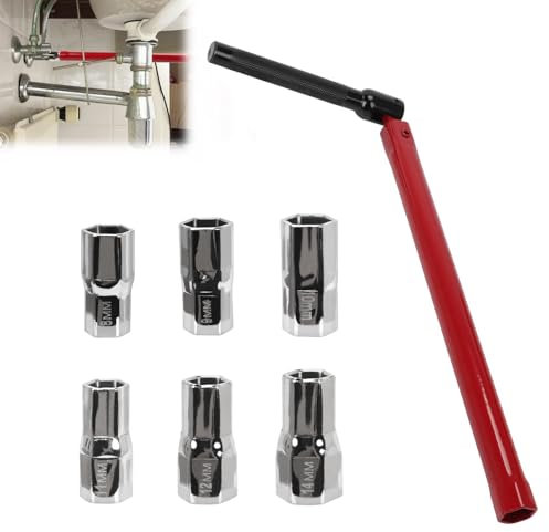 Qivine Tap Spanner for Tight Space with 6pcs Hexagon Nut 8-14mm, Multifunctional Tap Wrench Faucet Installation Sink Tap Spanner, Monoblock Tap Spanner Set for Kitchen Bathroom Sink Repair