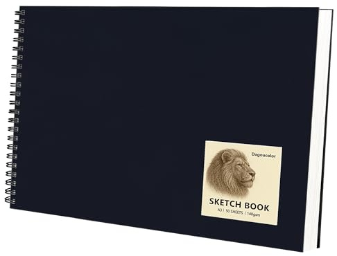 DagouColor Skizzenbuch, 1 Pack, 50 Blatt (100 Seiten) , A3 Säurefreies Zeichenpapier, 140GSM Spirale Skizzenpad für Anfänger Künstler Erwachsene Kinder
