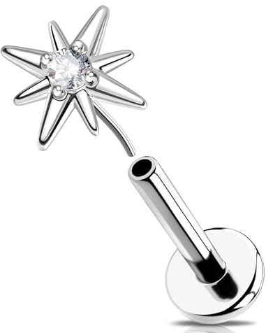 OUFER 16G Anello Helix Acciaio Chirurgico 316L Stella Orecchino Senza Fili CZ Trasparente Conch Lobo Trago Daith Gioiello Piercing Labbro Labret per Donna 6 mm