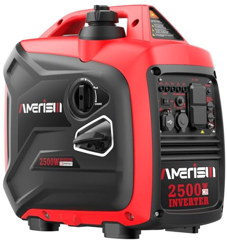 AMERISUN 2500W Inverter Generator, Portable Gas Powered Generator Super Quiet with CO Sensor, RV Ready Parallel Capable, Long Run Time for Camping, Tailgating and Home Use