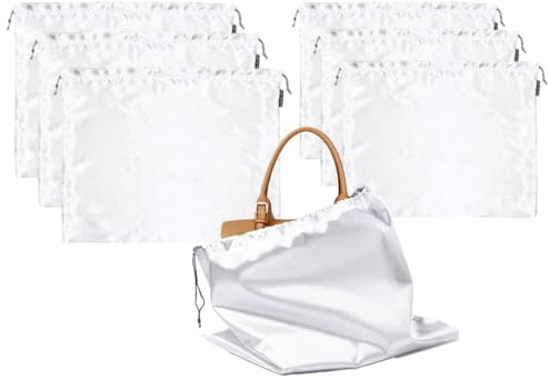 Kellegour 6 Pièces Sacs à Poussière pour Sacs à Main,Sacs à Poussière en Soie de 60 x 50 cm,50 x 40 cm,housses en Soie à Cordon,Housse de Protection pour Chaussures,Bottes,Maison,Voyage(Blanc)