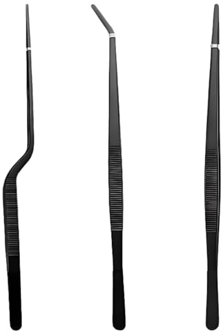 Kronabelle 3 st serveringspincetter, 9,8 i rostfritt stål matpincett set, svart kökskock pincett med rak, böjd, pistolklämma design för grillning, biff, stekning