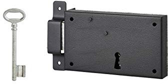 THIRARD - Serrure horizontale en applique à clé pour porte de cave, pêne seul, gauche, axe 80mm, 140x80mm, noir, 1 clé