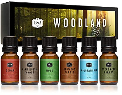 P&J Trading - Woodland Set of Scented Oils - Cedar, Warm Rustic Woods, Moss, Redwood Forest, Mountain Air, Evergreen Forest Fragrance Oils for Candle Making, Soap Making, Diffuser Oils