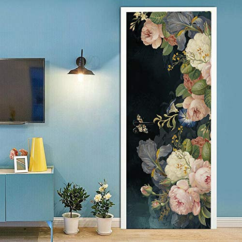 3D Türtapete Selbstklebend Türaufkleber - BLUME - Tür Poster PREMIUM PVC Wasserfest Wandtattoo Für Schlafzimmer Wohnzimmer Tür Dekoration Tapete 77 x 200 cm