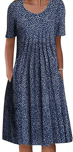 Achinel Women's Floral Print Midi Dresses Ladies Crew Neck Short Sleeve T Shirt Dress Summer Sundress Casual Boho Bohemian Dress No. 6 Color 3XL