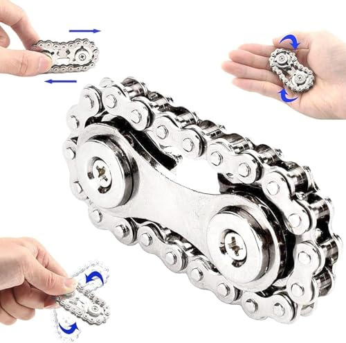 Yeefunjoy Fidget Chain Toys, Bike Chain Gear, Rodamiento duradero y liso, Double Gears Juguetes utilizados para aliviar el estrés, la ansiedad, Autismo Regalo de cumpleaños para Adultos y niños, Plata
