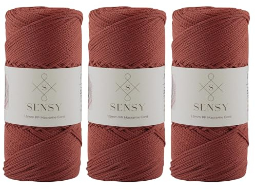 3 Skeins of Sensy Premium 1.5mm 164 Yards Polyester Rope 100% Polypropylene Cord Macrame Cord 1.5mm Crochet Bag Cord Macrame Rope Crochet Thread Gift for Knitter (Brick)