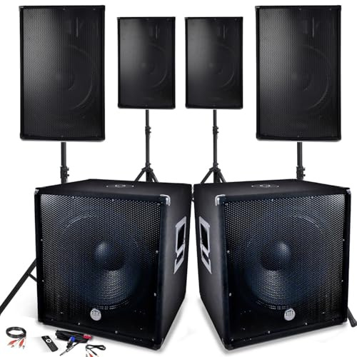 Système Sonorisation Complet 4800W, 4 Enceintes, 2 Subwoofers 18/46cm - USB/Bluetooth Cable PC + Pieds, Prestations Sono DJ PA
