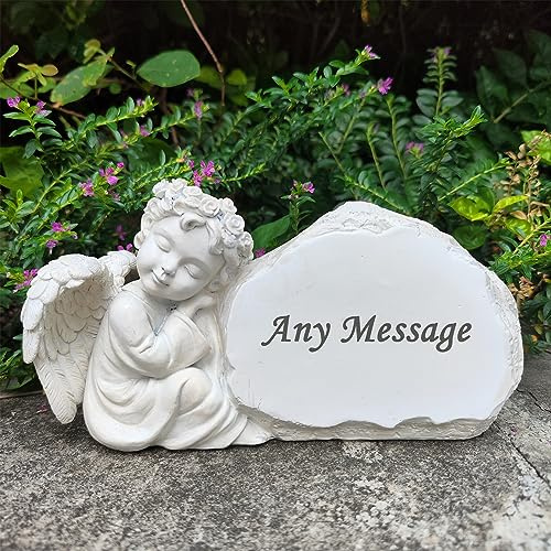 CUDMORERBE Personalized Memorial Garden Stones Engraved with Any Message, Custom Angel Gravestones Tombstones Memorial Gifts Symapthy Gifts for Loss of Loved Ones Mom Dad
