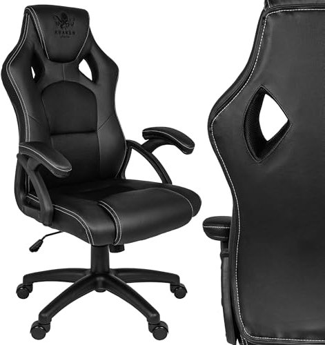 KRAKEN CHAIRS Sedia da gaming in ecopelle – Nero – Sedia da ufficio – Ergonomica Computer Sedia Gamer – Portata 130 kg – Sedia da gioco – Sedia da gioco – Sedia per PC