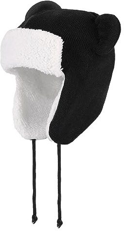 LACOFIA Bonnet Hiver Bébé Garcon Chapeau Chaud pour Enfant en Tricot Doublé de Polaire avec 2 Oreilles Noir 2-4 Ans