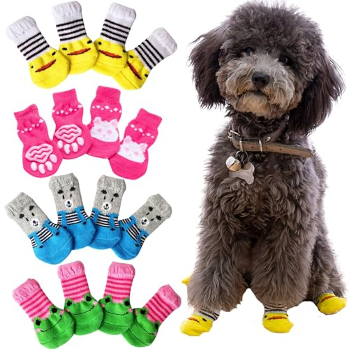 TYXHXTF 16 PCS Calcetines Perro, Protectores de Patas Perros Gatos, Protector Patas Perro, Calcetines Antideslizantes para Pequeños Gatos Cachorros Mascotas