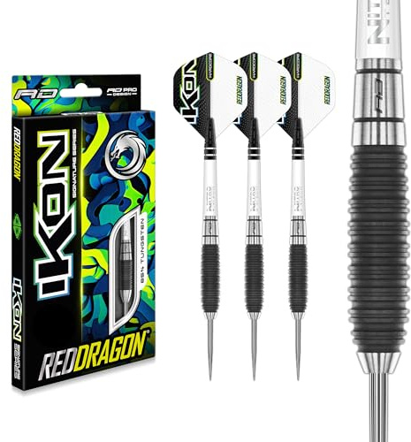 RED DRAGON Ikon 1.4 - Juego de dardos de acero con punta de tungsteno profesional de 22 g, con plumas y cañas
