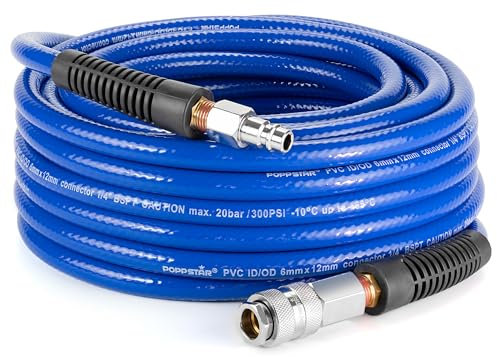 Poppstar Tubo per aria compressa in PVC 6/12 mm, lunghezza 10 m, attacco rapido & innesto maschio, 20 bar, blu
