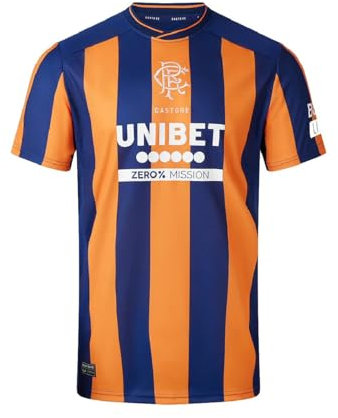 Castore Rangers FC Drittes Fußballtrikot für Herren, 3. Fußballtrikot 2023-24 (UK, Alpha, L, Regular, Regular, Blau/Orange), blau / orange, L