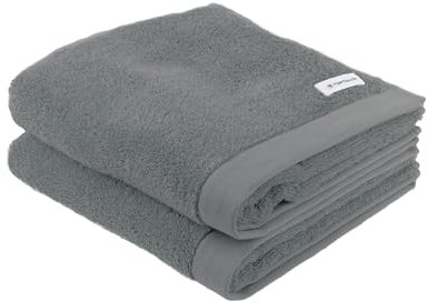 TOM TAILOR Handtuch, 2er Set, 50 x 100 cm, 100% Baumwolle / Frottier, mit Aufhänger und Label mit Logo, COLOR BATH TOWEL Grau (Moody Grey)