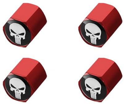 JNNJ 4 Pièces Bouchon De Valve De Pneu Squelette, Couvercle Hexagonal Valve Pneu De Voiture, Bouchons Valve-Voiture Personnalisés Grand Hexagone, Bouchons Valve Pneu en Forme Crâne Voiture(Rouge)
