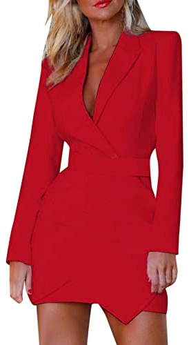 Blazers Robe Femmes Un Bouton Plaine Robe Moulante Costume Manteaux et Vestes À Manches Longues Travail Bureau Invités De Mariage Robe Cintrée pour Femme