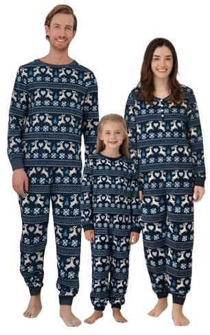 Miyanuby Family Christmas Pajamas Matching Sets Womens Mens Couple Kids Pjs Long Sleeve Xmas Allover Patterned Sleepwear Holiday Party Lounge Sets Navy Blue