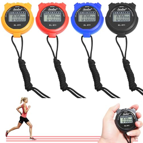 MineUp Lot de 4 chronomètres de sport numériques avec grand écran - Minuteur multifonction - Date, heure et alarme - Résistant aux chocs et étanche pour l'entraînement