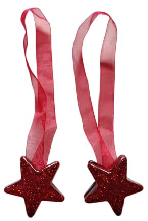 Coppia di Calamite per Tende - Semplici di Forma Stella (Stile Glitter) - In Vari Colori (ROSSO)