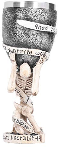 Jwthee Gobelet à vin en forme de tête de mort, horrible résine en acier inoxydable, gobelet pour Halloween, verre à vin, verres à cocktail gothiques pour décoration de fête médiévale