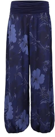 Malito - Pantaloni harem da donna con stampa floreale floreale, traspiranti, sottili, per il tempo libero, pantaloni Aladin delicati sulla pelle, 1485 (XS-XL), Blu scuro, 40-48