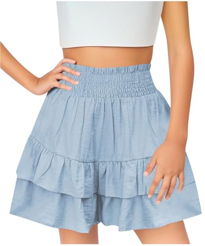 duxyoz Short d'été à volants pour filles - Taille haute - Plissé - Décontracté - Léger - Jupe de plage fluide - Jupe patineuse unie pour l'école - Jupe de tennis douce et confortable - Mignon - Courte