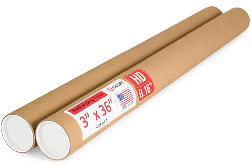 Paclord 3 x 36 Heavy-Duty Reinforced Cardboard Mailing Tube, Pack of 2 Tubes with 4 Caps – Secure USPS Approved – Great for Shipping and Storing of Prints, Artwork, Posters or Documents