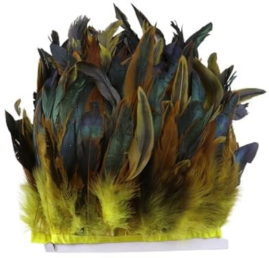 Plumes de poulet blanches naturelles de 1 mètre, frange de garniture, ruban de plumes de coq de 10 à 15cm for vêtements de Festival et de fête, artisanat de décoration(Yellow)