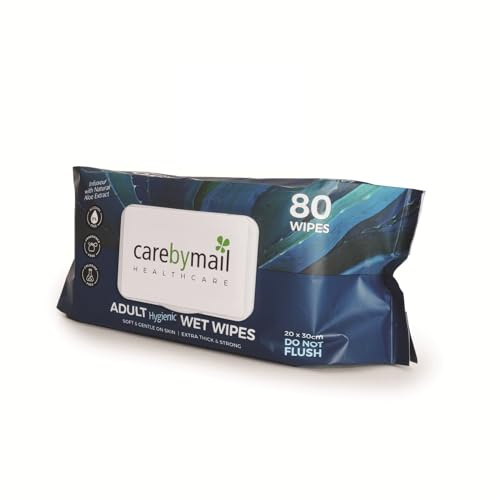 CarebyMail Wet Wipes for Adults - 20 x 30cm Large Body Cleansing Wipes with Aloe for Incontinence & Cleaning, Unscented, Thick Adult Wet Wipes (1 Pack of 80 Wipes)