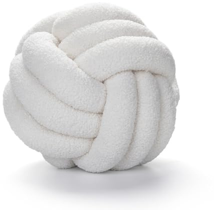 PORFOYO Cojín anudado, cojín de bolas de nudo, diámetro de 22 cm, cojín suave con nudos, bola anudada, decoración del hogar, dormitorio, sofá (beige blanco)