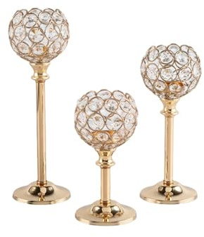Sitbfoam Juego de 3 portavelas de cristal dorado, portavelas moderno para mesa de boda y decoración navideña, portavelas cónico, 17/22/27 cm, decoración de mesa