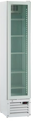 Ristoattrezzature Frigo Vetrina Bibite Verticale SLIM 160 lt - 1 Anta - Bianca - +0/+10 °C - 39x47,5x188h cm