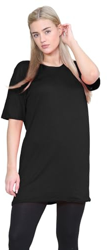 janisramone® Womens Short Sleeve Tunic T Shirts, Round Neck Oversized T Shirts for Women UK, Soft Comfortable Pj Dress, Perfect Summer Longline Ladies Tops Black