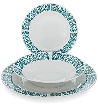 HOME Servicio de mesa de 18 piezas, Grace, Ala de porcelana, verde, 26,5 cm