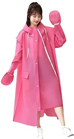 RUVOO Rain Poncho Bicycle Raincoat for Men Women Adults EVA Poncho with Hat Waterproof Long Raincoat Rain Coat (Color : Pink, Size : X-Large)