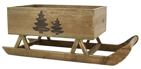 AUBRY GASPARD - Luge Bois Teinté Sapin - Naturel Brun - 58 x 24 x 23 cm - Décor Sapins - Polyvalente Jardinière, Décoration, Présentation Produits - Contenant 37 x 23 x 12 cm - Léger et Élégant