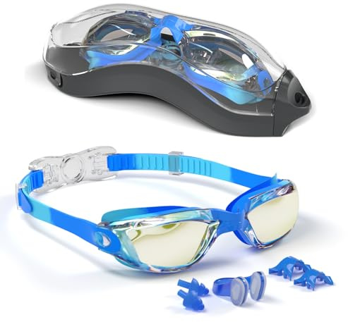Hurdilen Kids Swim Goggles, Swimming Goggles for Kids with Nose Clip, Earplugs, Nose Bridge for Age 3-15