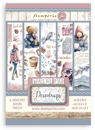 Stamperia - Washi Pad for Scrapbooking, Albums, Card Making, Bullet Journalling and More, Translucent and Easy to Cut, Acid Free, Perfect for Hobbies, Crafts, and Gifting (Dewdrops) (A5) (8 Sheets)