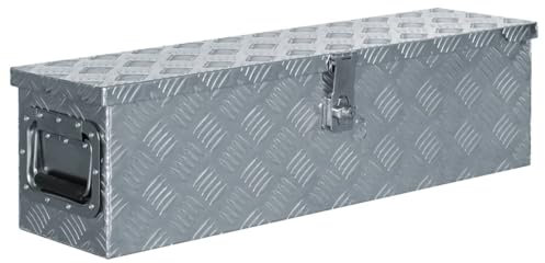 IKAYAA Caja de Herramientas de Aluminio 80.5 x 22 x 22 cm Resistente a la Corrosión con Sistema de Cierre de Almacenamiento de Herramientas Maletín Seguridad y Transporte Plateado