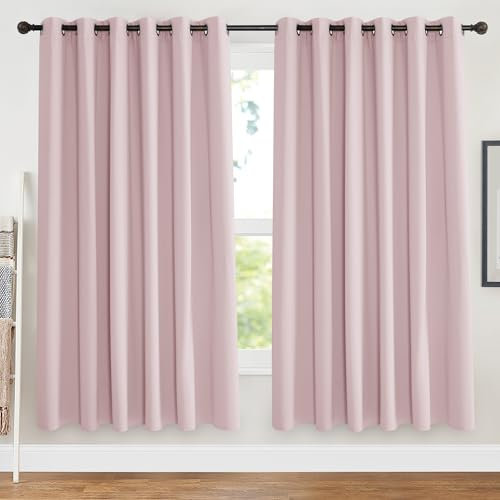PONY DANCE Pink Thermal Eyelet Blackout Curtains for Bedroom, Room Darkening Curtains & Drapes 72 Inch Drop for Window Treatment Extra Wide Drapes, W90 X L72, 2 Panels